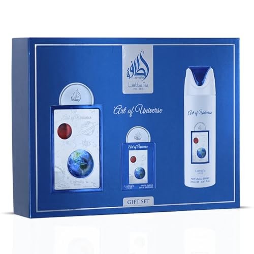 Lattafa Pride Art Universe Gift Set 3.4 fl. oz./100ml, 0.65 fl. oz./20ml & 6.67fl. oz./200ml Pack of 1