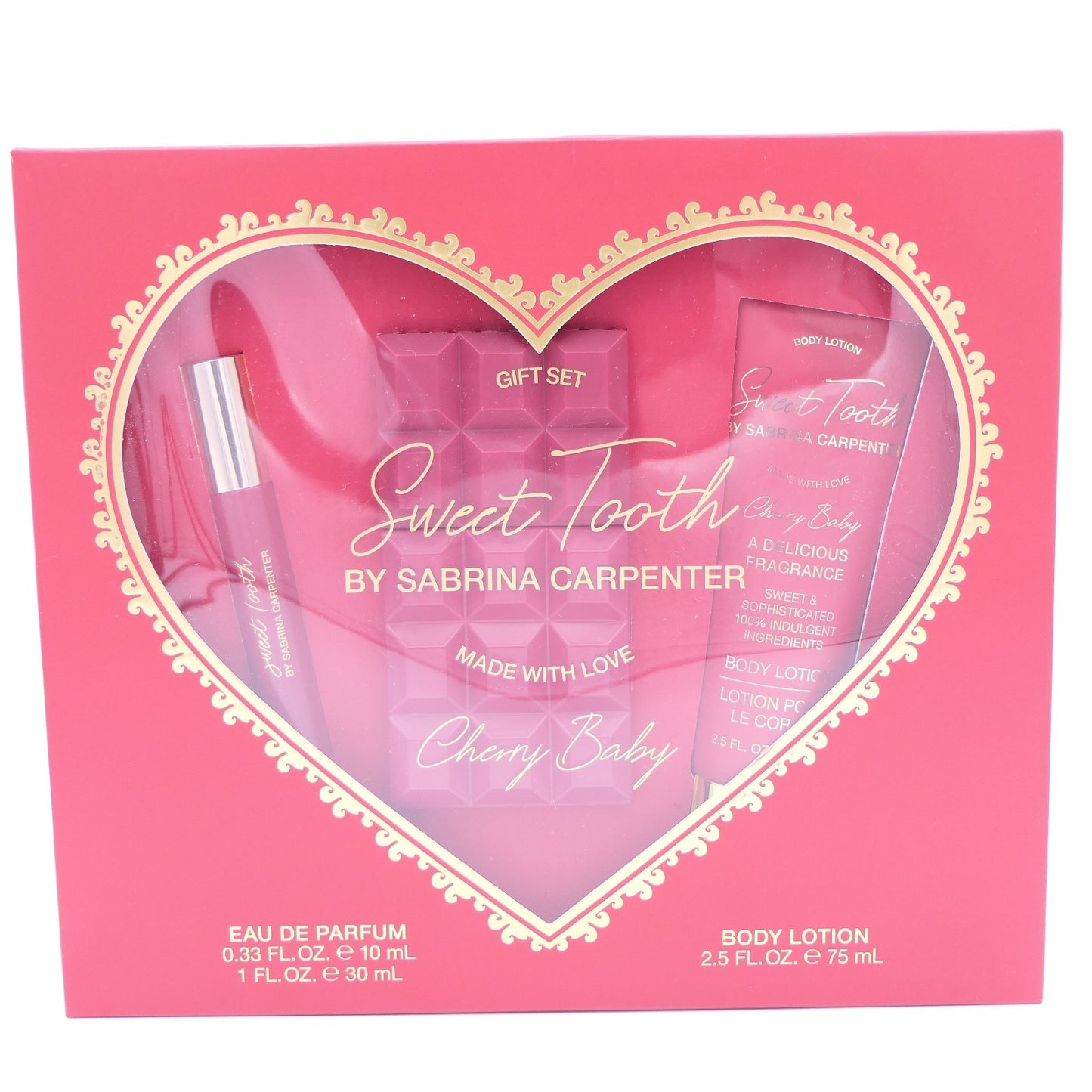 Sabrina Carpenter Sweet Tooth Cherry Baby Eau De Parfum Set 0.33 fl. oz./10ml & 1 fl. oz./30ml & Body lotion 2.5 fl. oz./75ml