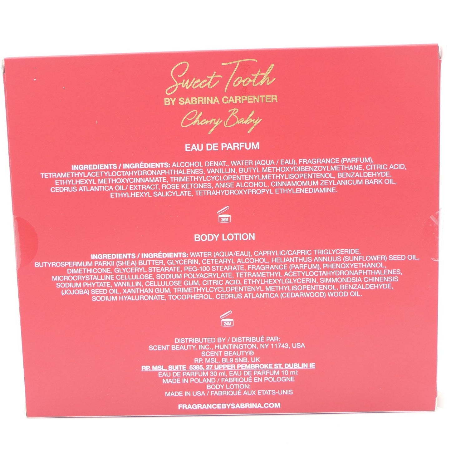 Sabrina Carpenter Sweet Tooth Cherry Baby Eau De Parfum Set 0.33 fl. oz./10ml & 1 fl. oz./30ml & Body lotion 2.5 fl. oz./75ml
