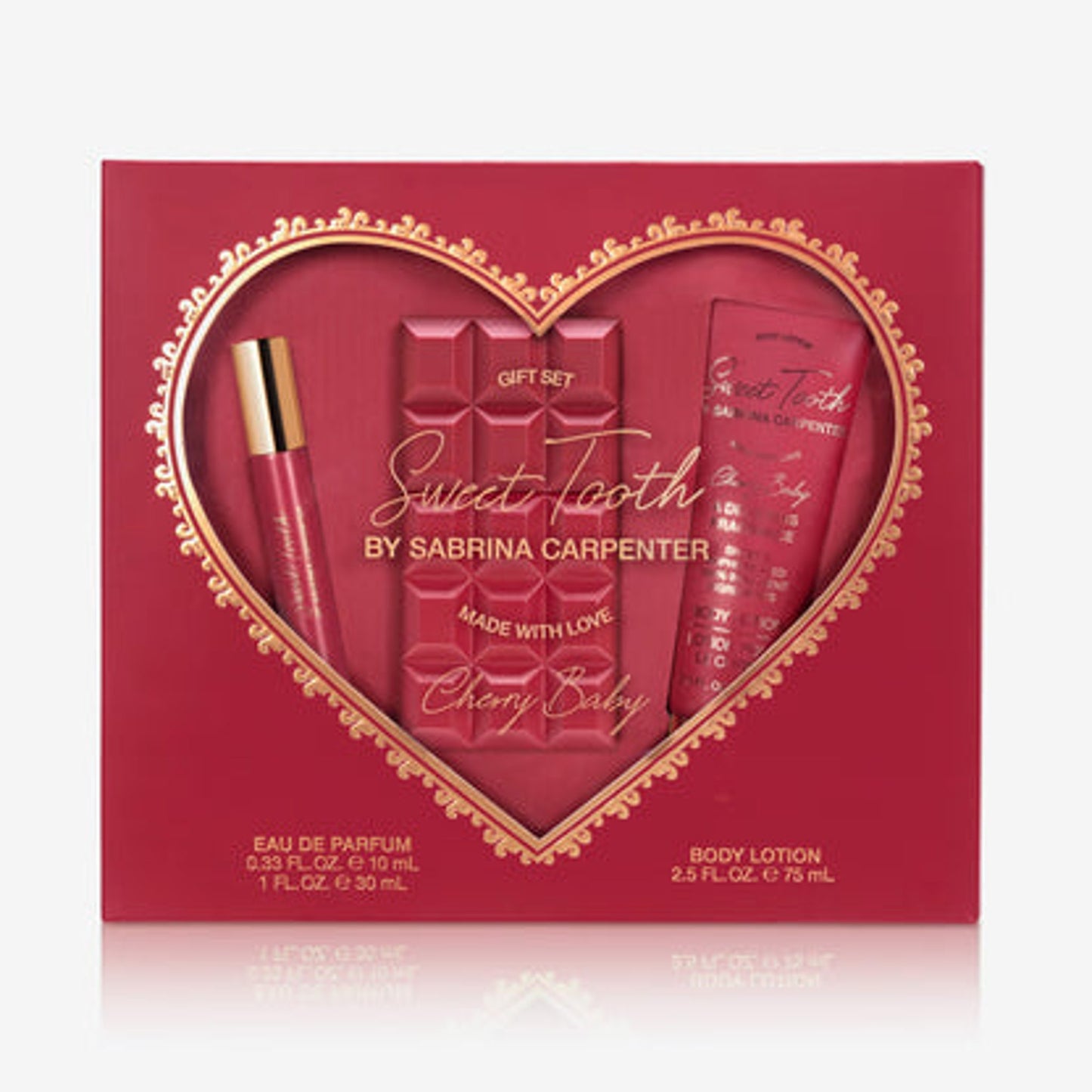 Sabrina Carpenter Sweet Tooth Cherry Baby Eau De Parfum Set 0.33 fl. oz./10ml & 1 fl. oz./30ml & Body lotion 2.5 fl. oz./75ml